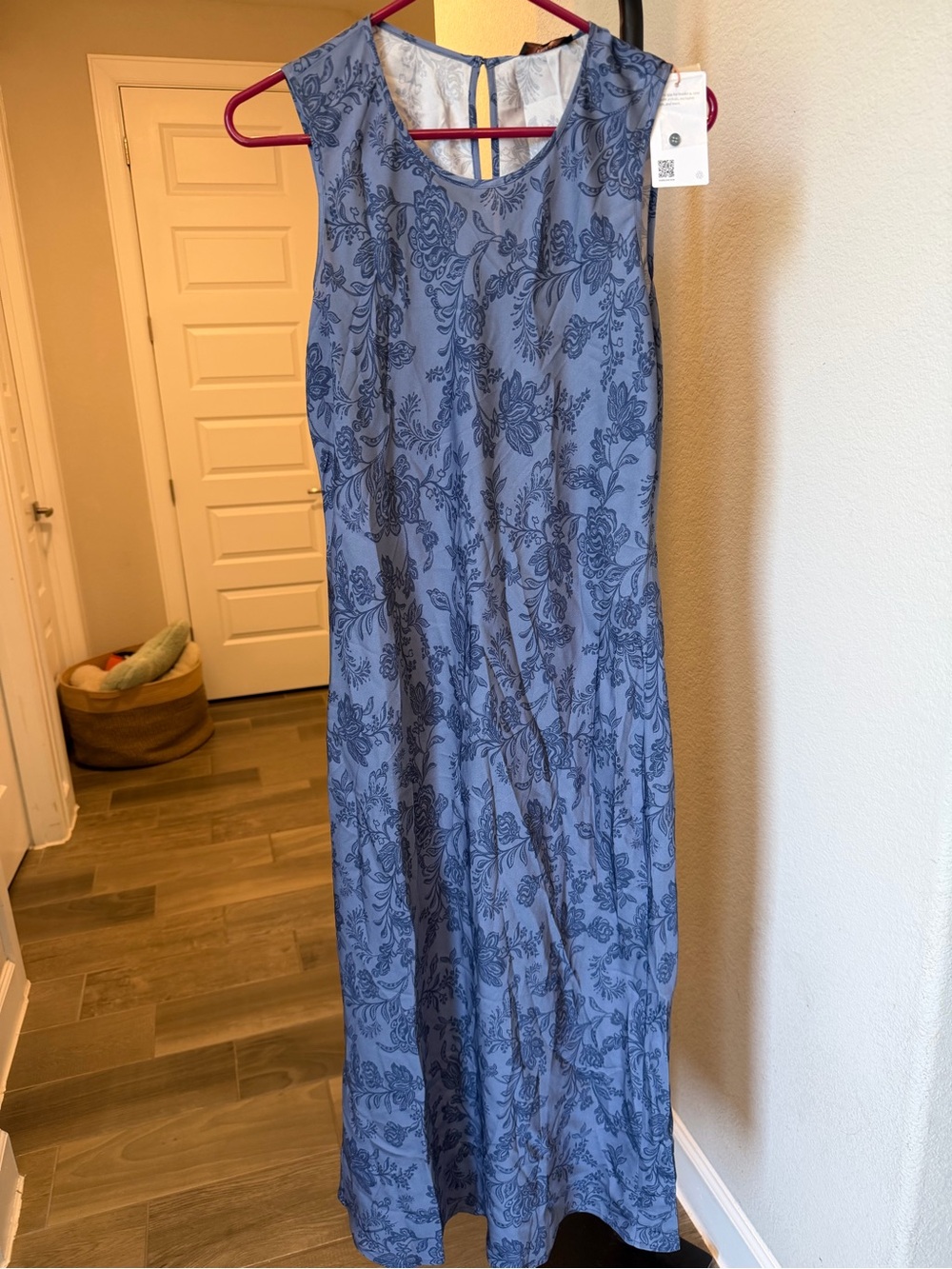 Quince Washable Stretch Silk Tank Midi Dress Moonstone Blue Heirloom Floral M